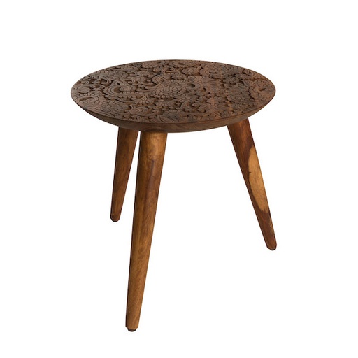 [2300045] By Hand M, mesa auxilliar en madera de sheesham Ø 35x37 cm